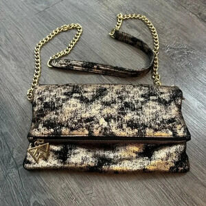 Kelly Wynne Black & Gold Fold-Over Bag